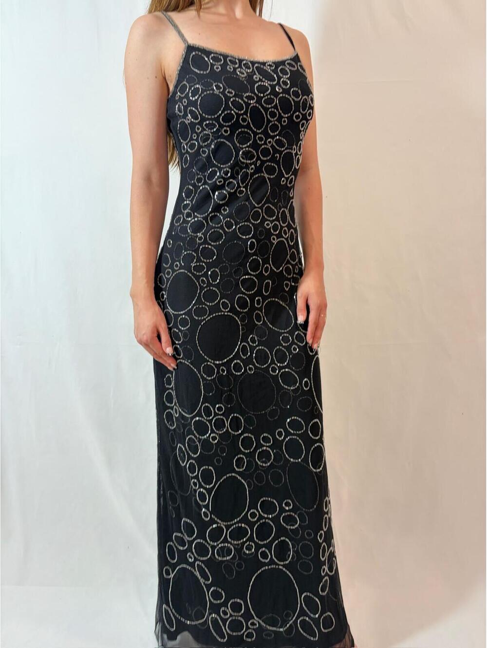 Black and Silver Fully Beaded Bubble Cache Maxi Formal Dress - Picture 9 of 9